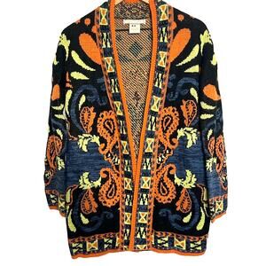 Flying Tomato Cardigan Sweater Womens Medium Aztec Open Front Long Sleeve Hippie